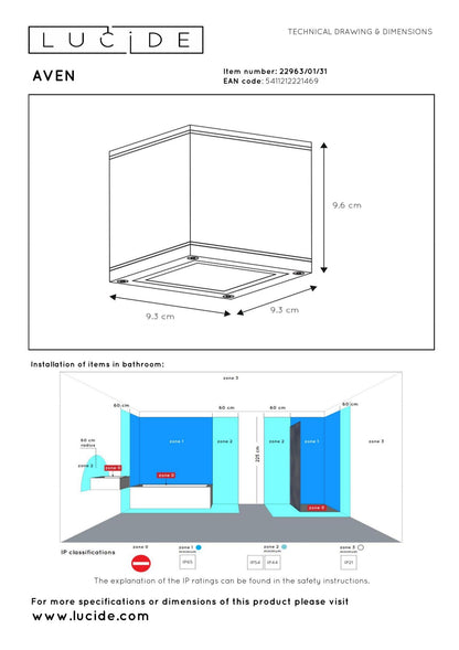 Plafondspot Badkamer/buiten vierkant wit