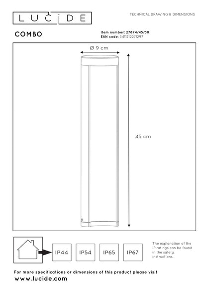 Sokkellamp buiten Combo 45cm incl. LED