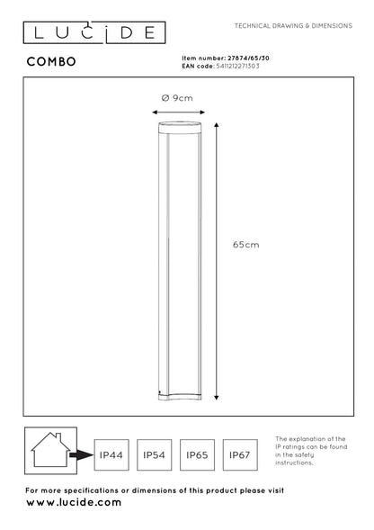 Sokkellamp buiten Combo 65cm incl. LED