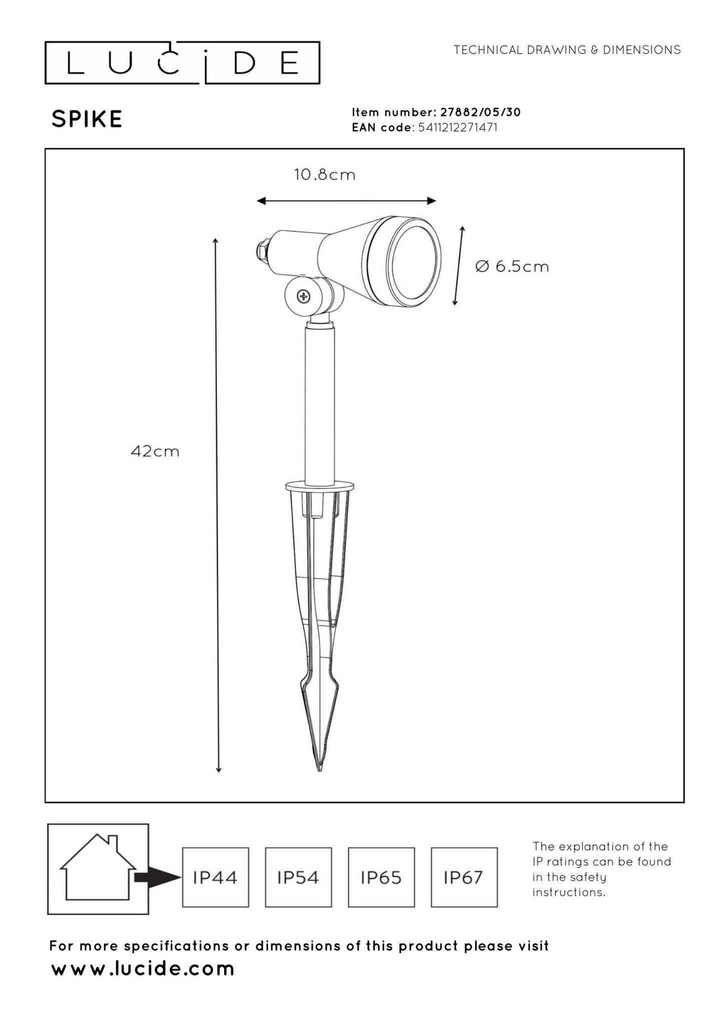 Prikspot buiten Spike zwart incl. GU10