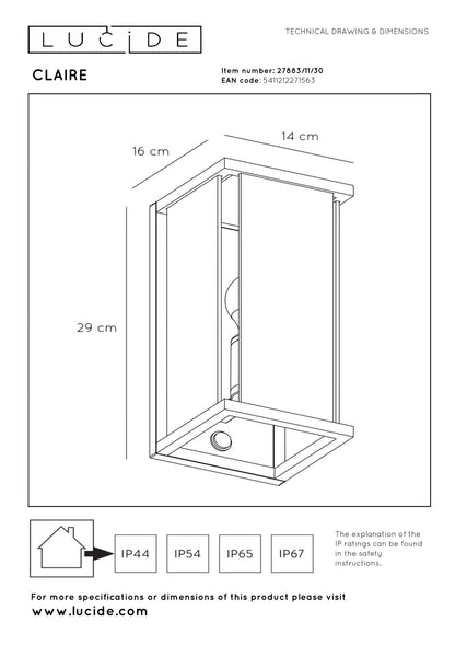 Wandlamp buiten Claire bewegingssensor E27