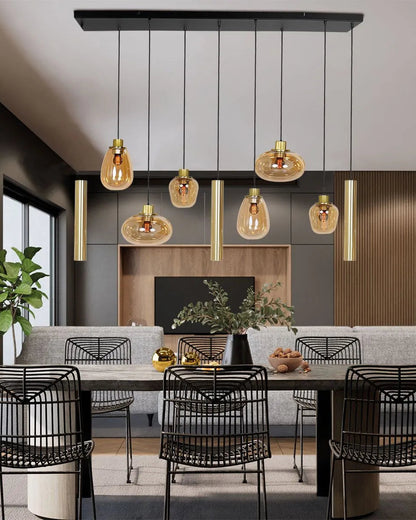 Hanglamp amber met messing tubes 6xE27 3xGU10 253797ME