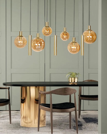 Hanglamp amber met gouden tubes 6xE27 3xGU10 253799ME