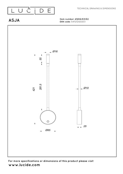 Oplaadbare wandlamp Asja messing