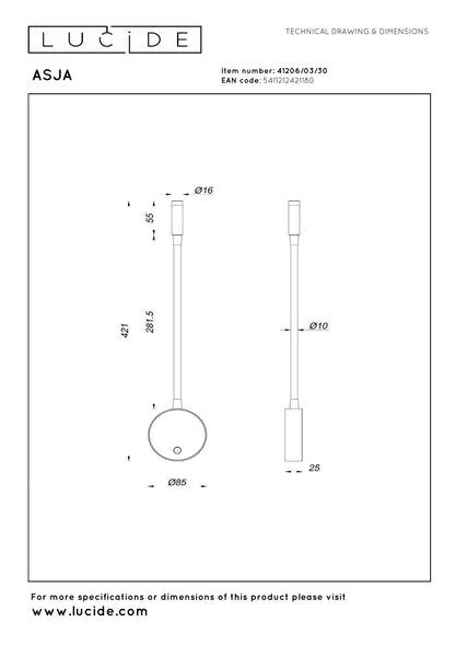 Oplaadbare wandlamp Asja zwart