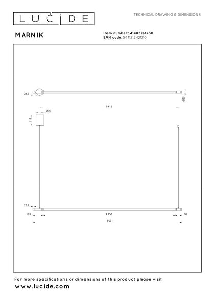 Strakke hanglamp Marnik 152cm zwart-goud