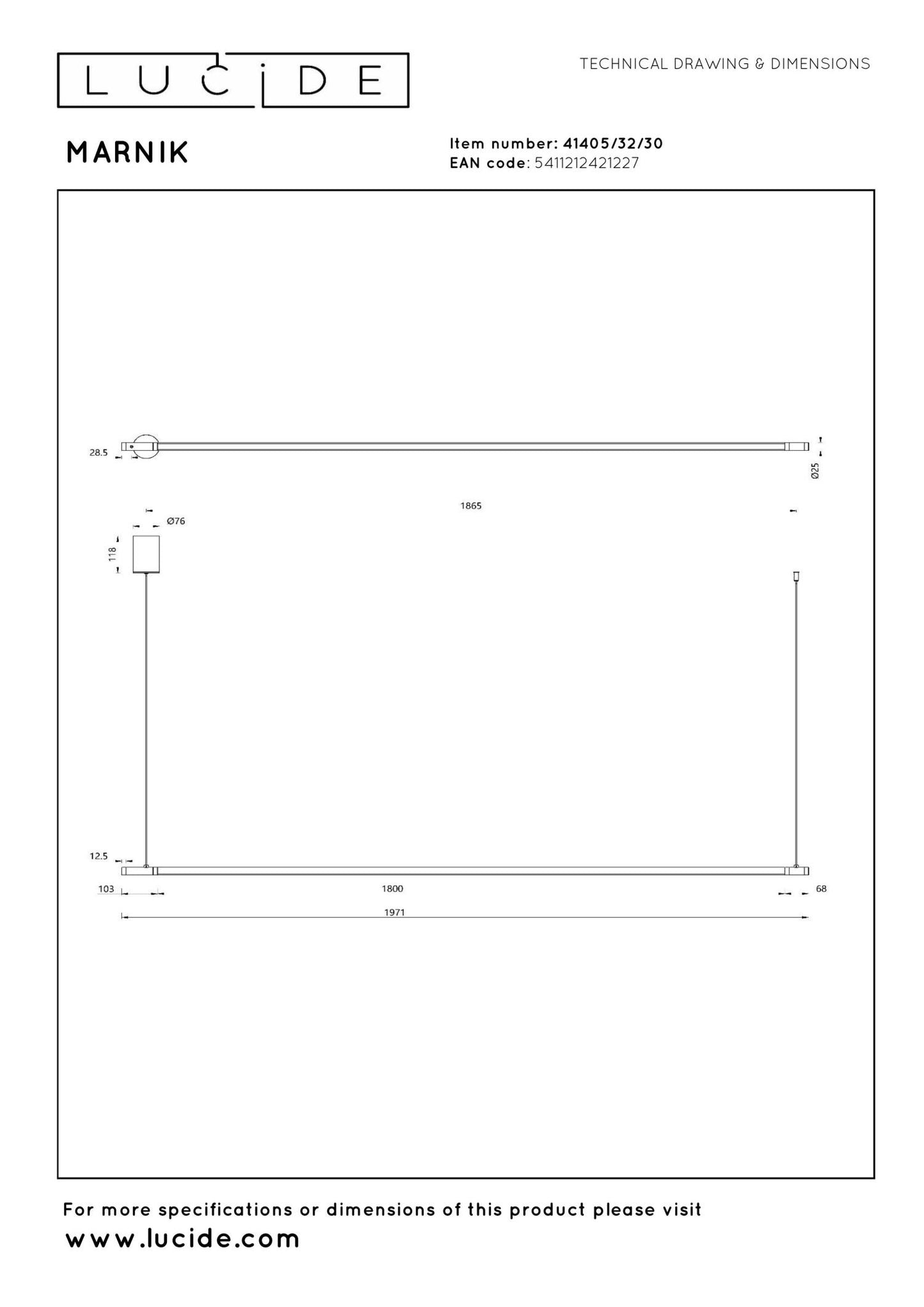 Strakke hanglamp Marnik 197cm zwart-goud