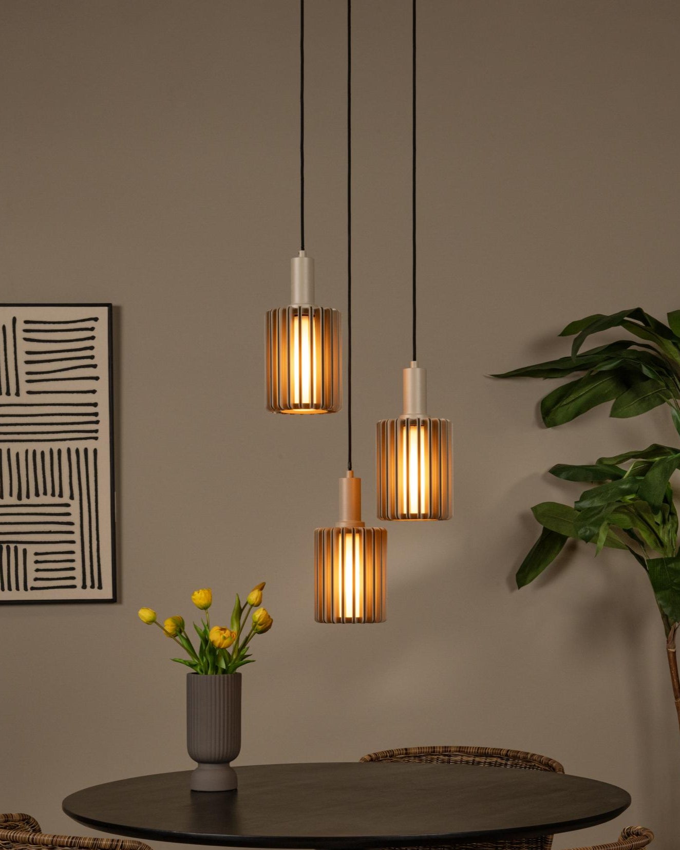 Hanglamp Lambres taupe 3-lichts 3xE27