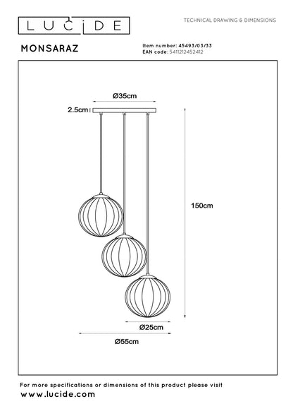 Hanglamp Monsaraz 3-lichts amber-groen 3xE27