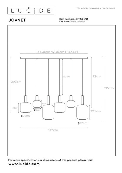 Hanglamp Joanet messing-smoke 6-lichts E27