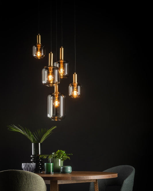 Hanglamp Joanet messing-smoke 5-lichts E27