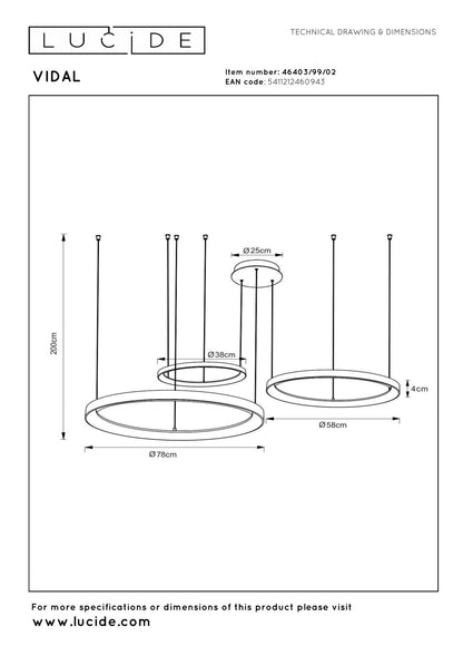 Hanglamp Vidal ringen 3-lichts goud dimbaar