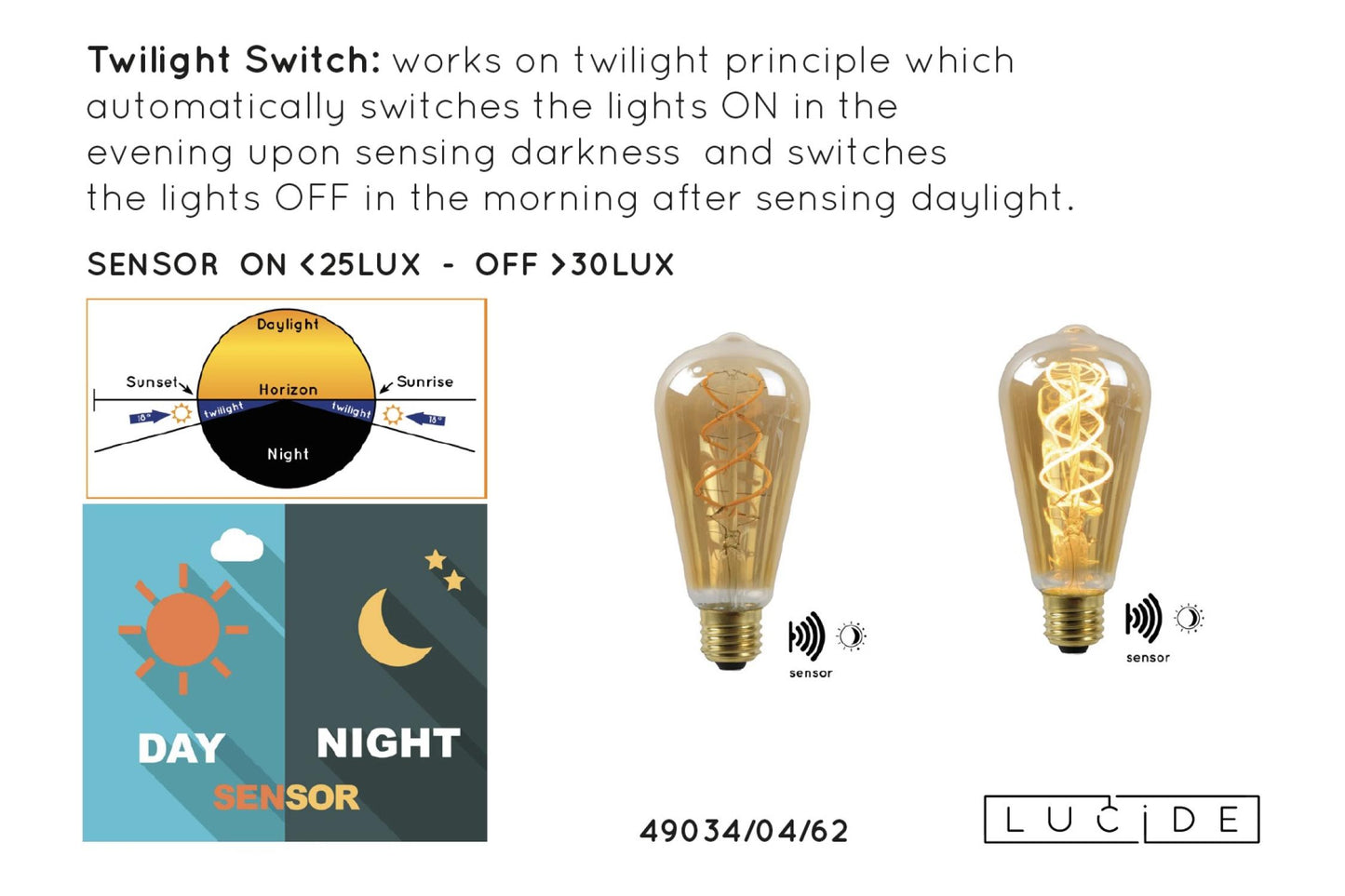 Lucide edison gold 4W dag- nacht sensor LED