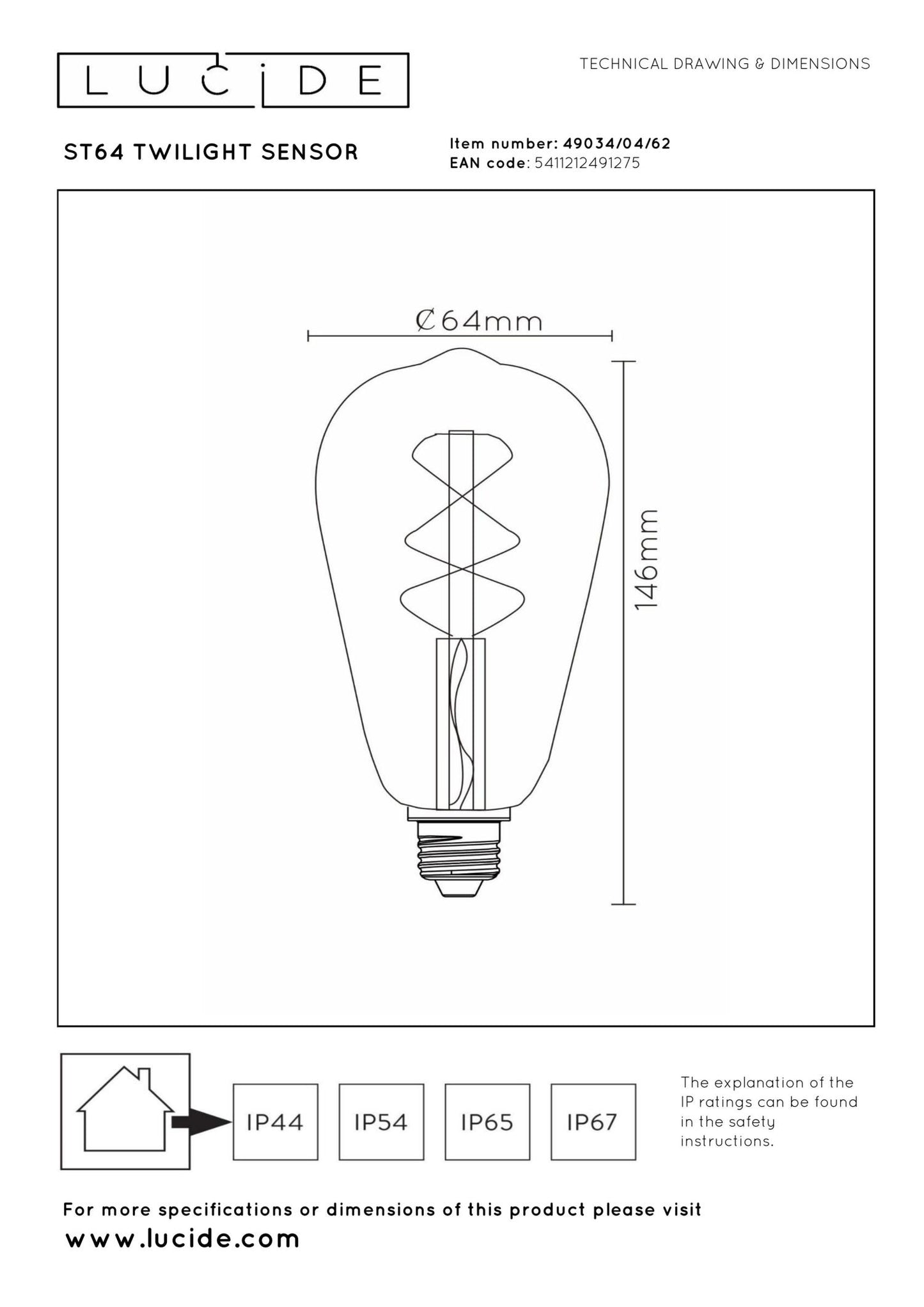 Lucide edison gold 4W dag- nacht sensor LED