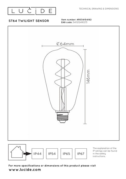 Lucide edison gold 4W dag- nacht sensor LED
