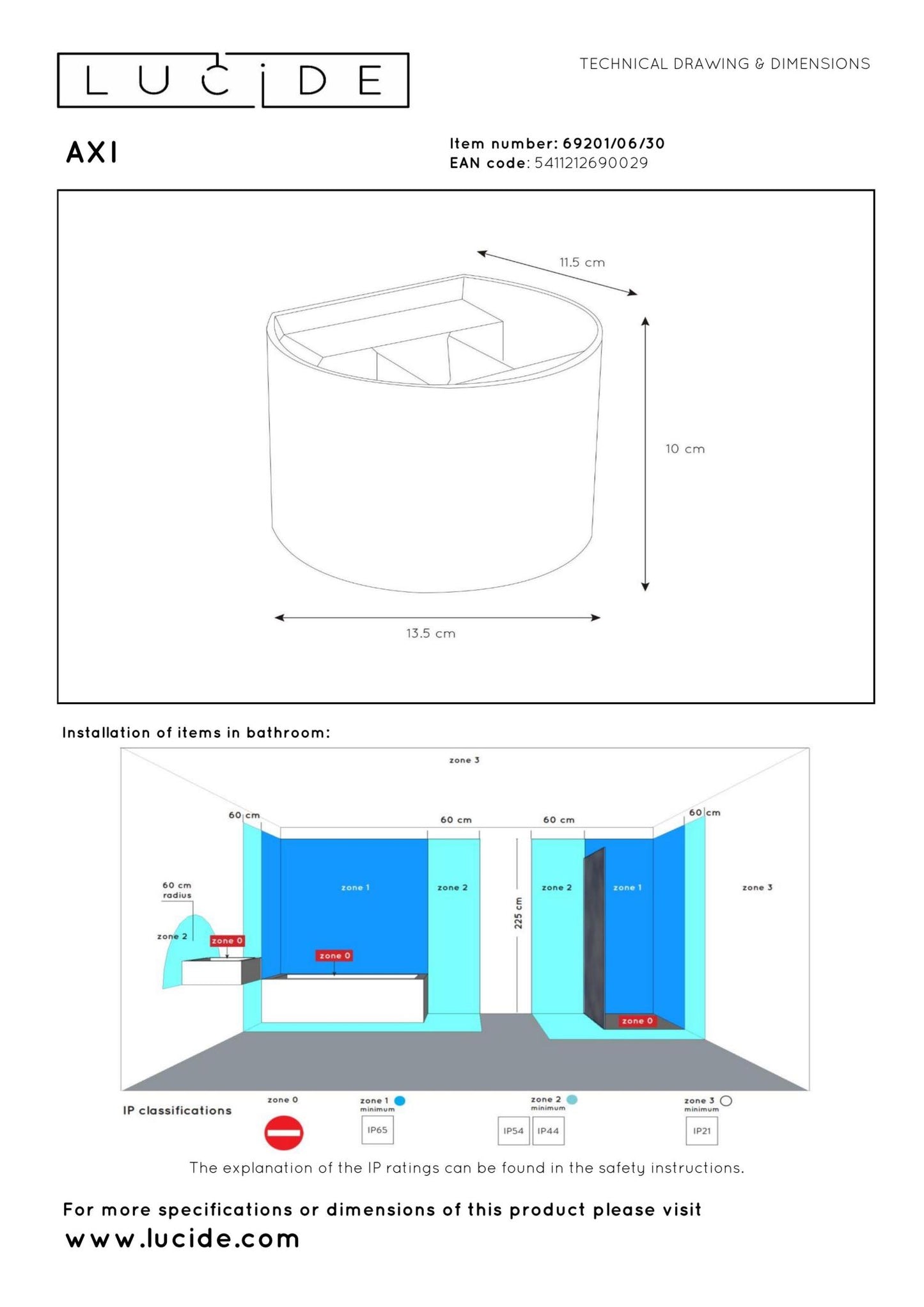 Wandlamp buiten/badkamer Axi rond incl. LED