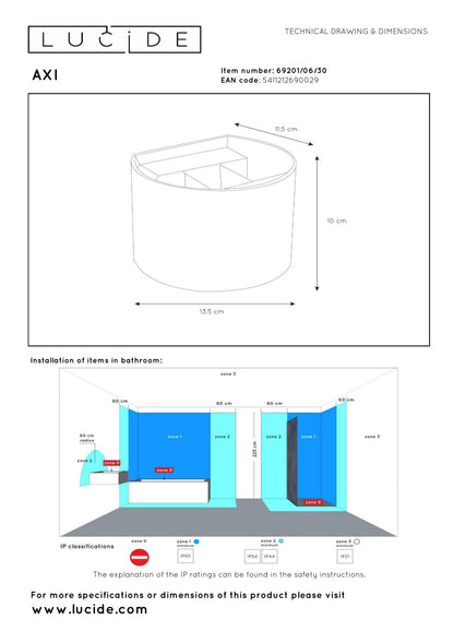 Wandlamp buiten/badkamer Axi rond incl. LED