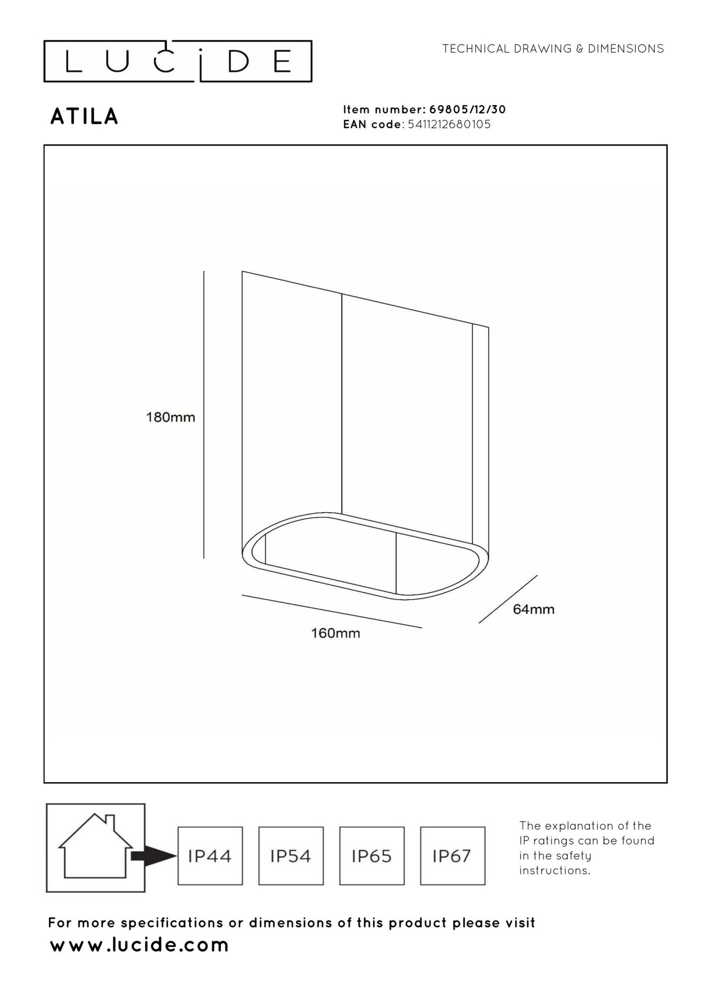 Wandlamp Atila buiten/badkamer ovaal schuin incl. LED