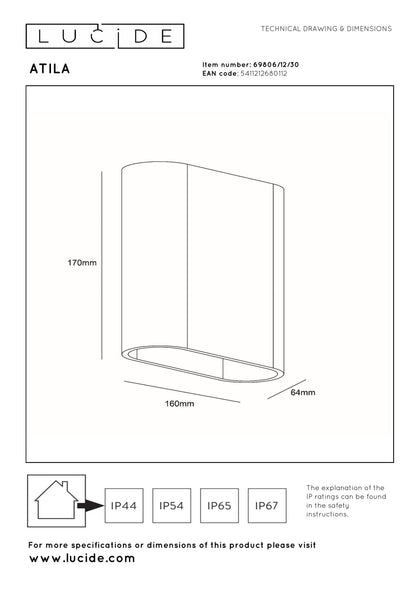 Wandlamp Atila buiten/badkamer ovaal zwart incl. LED